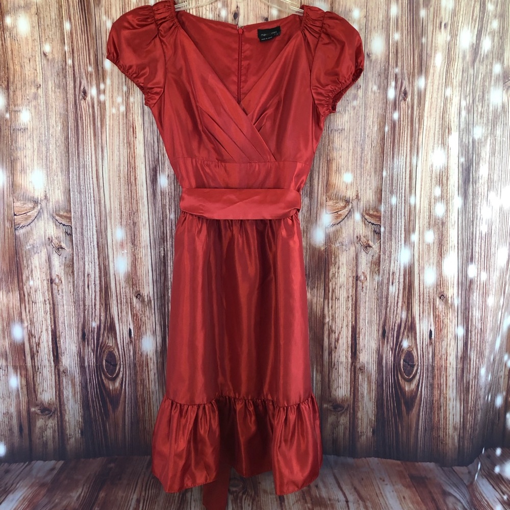 Max & Cleo Orange Red Ruffle Hem Dress
